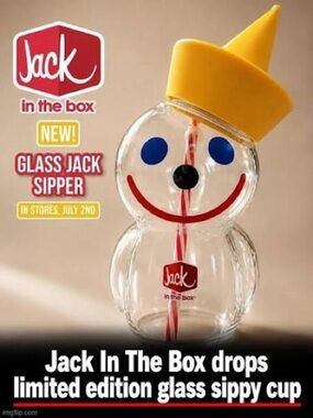 Jack in the Box Glass Jack Sipper - Clear with Yellow Hat & Red Accent